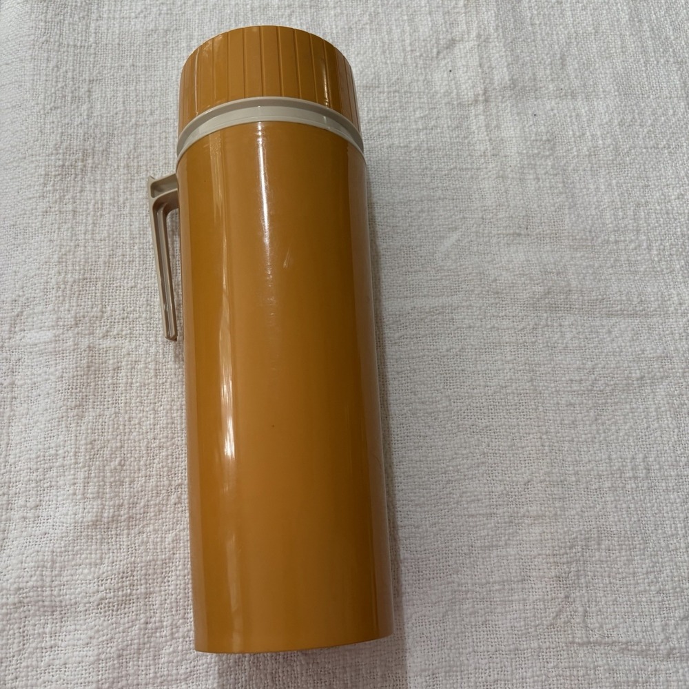 Vintage Thermos King Seeley Wide Mouth 24 OZ Rare Brown Yellow Combo 7402